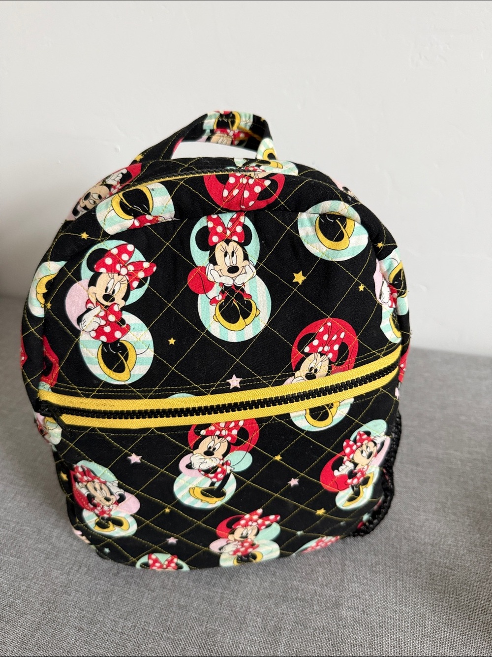 Minnie Mouse Black Quilted small Backpack with Yellow Zipper